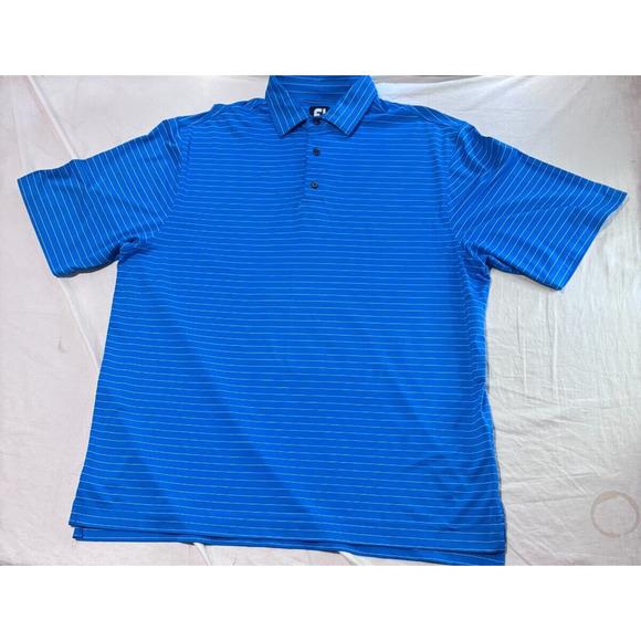 FootJoy FJ Golf Polo Shirt Men's L Blue Striped Short Sleeve Tech - Picture 2 of 6
